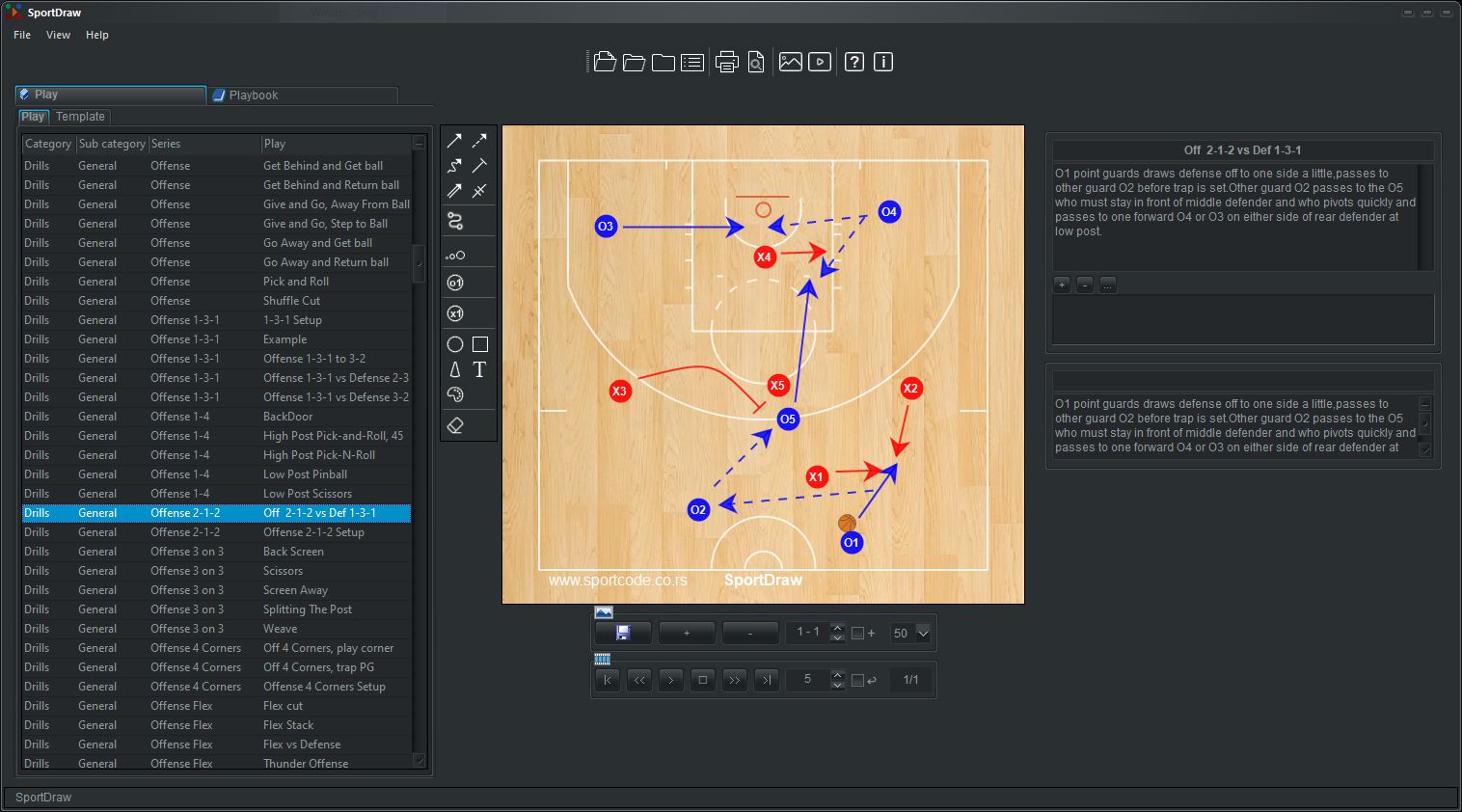 SportDraw animated playbook for drills and plays organized in categories, get MP4 MPEG AVI video from play or drill and share it.