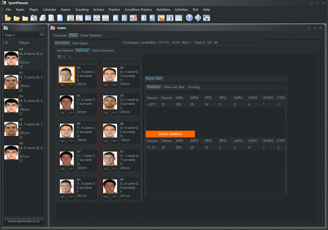 Sportplanner Player Matchup and Lineups Matchup