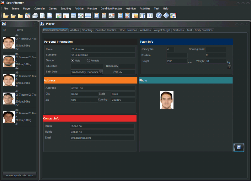 SportPlanner Players Tracking